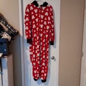 Red Onesie with White Mickey Mouse Pattern
